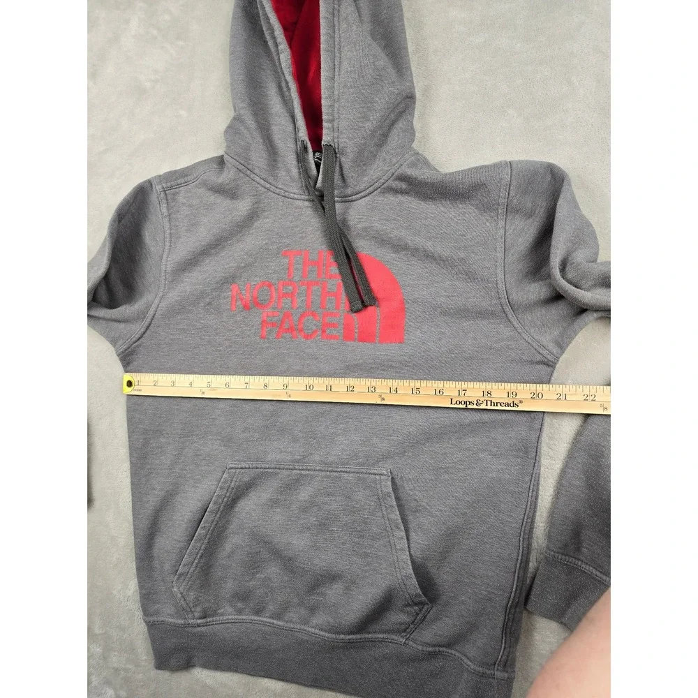 The‎ North Face Hoodie Mens S Gray Red Logo Graphic Fleece Sweatshirt Pilling